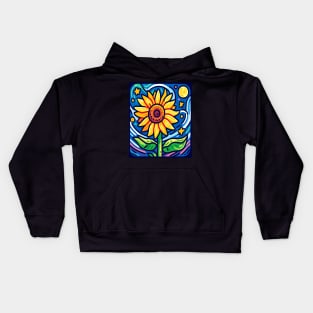 Starry Night Sunflower Elegance Kids Hoodie